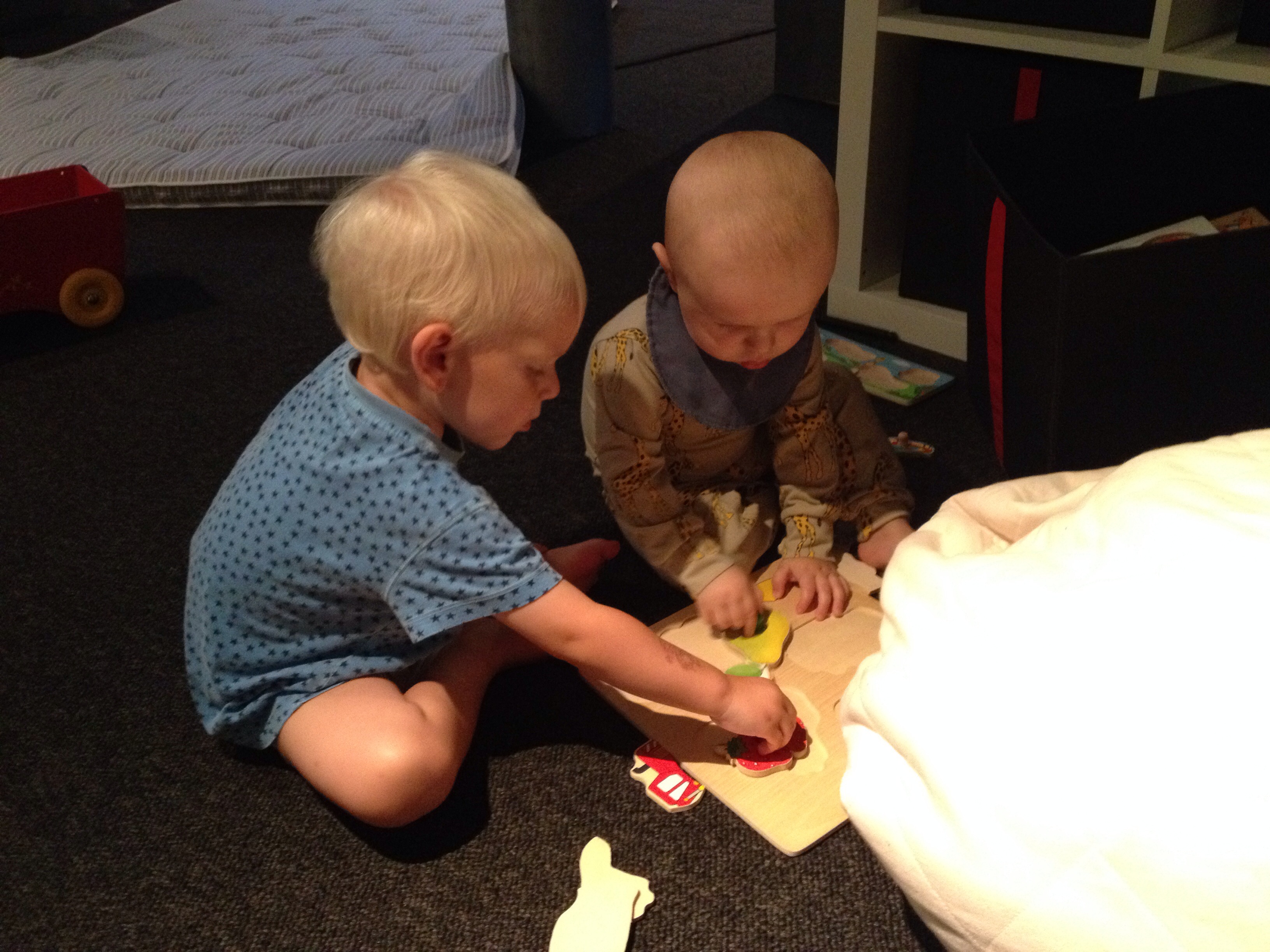 Aksel og Jacob samler puslespil.
